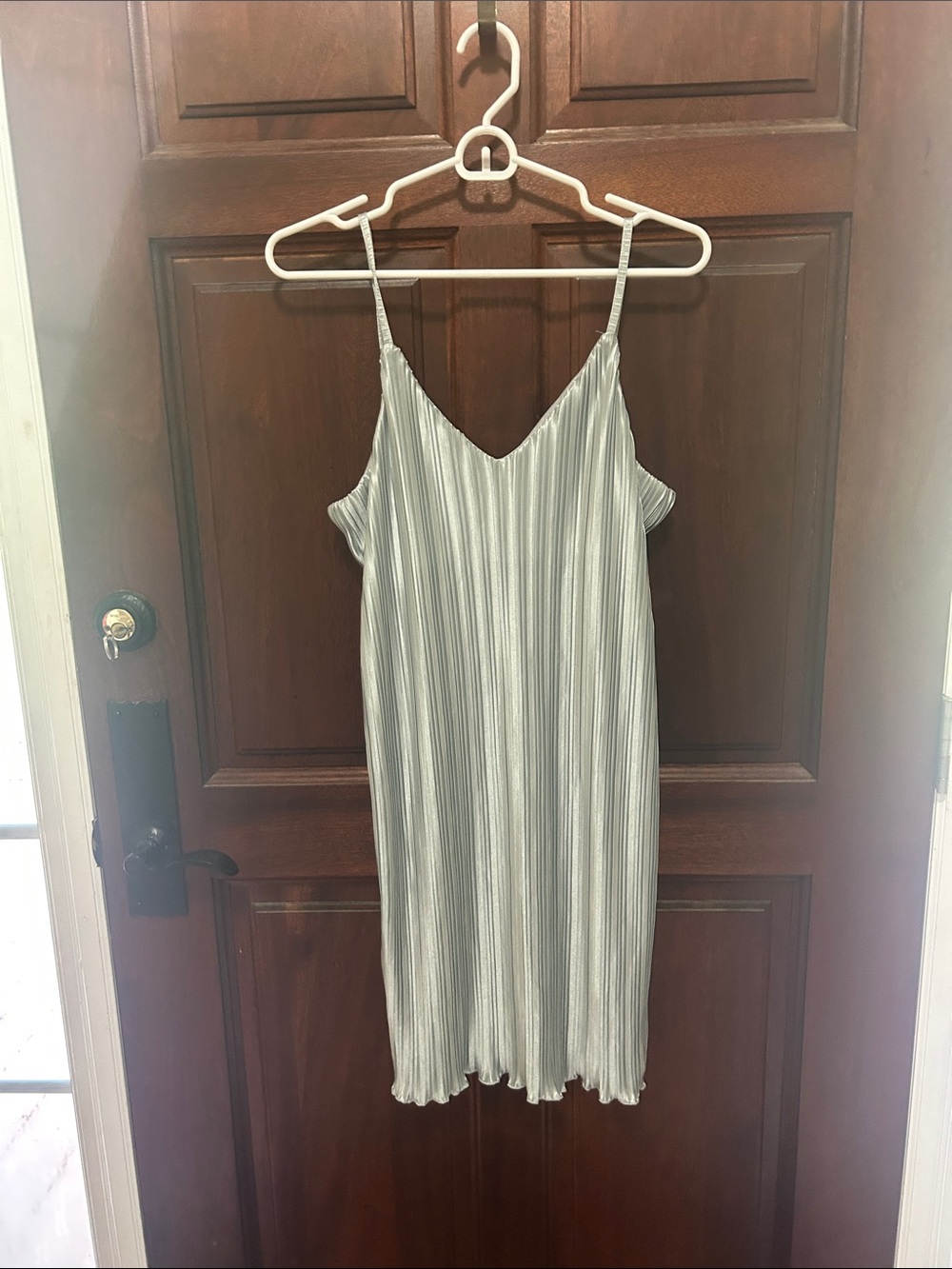 Rachel Zoe Metallic Silver Pleated Midi Slip Dress